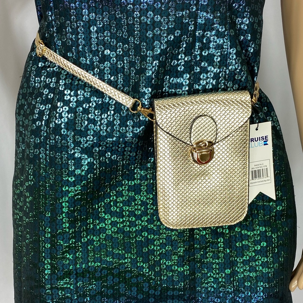 Gold Vinyl Cross Body Adjustable Purse NWT